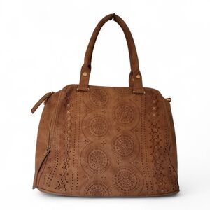 Faux Suede Boho Lazer Cut Design Shoulder Bag with Removable Crossbody Strap